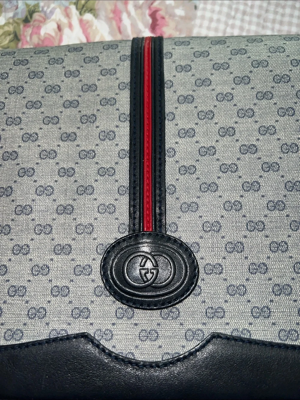 Gucci Canvas Messenger Bag with Black Trim and Red Stripe